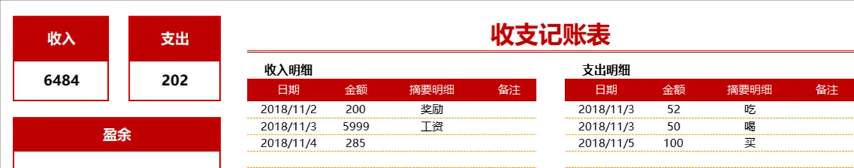 日常收支记账明细统计Excel表格 - 第1页