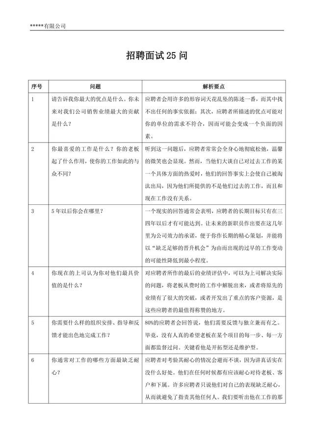 企业通用招聘面试25问完整解析参考Word文档模板 - 封面预览