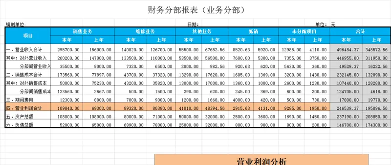 业务分部财务报表Excel表格 企业多板块营收利润负债统计分析模板 - 封面预览