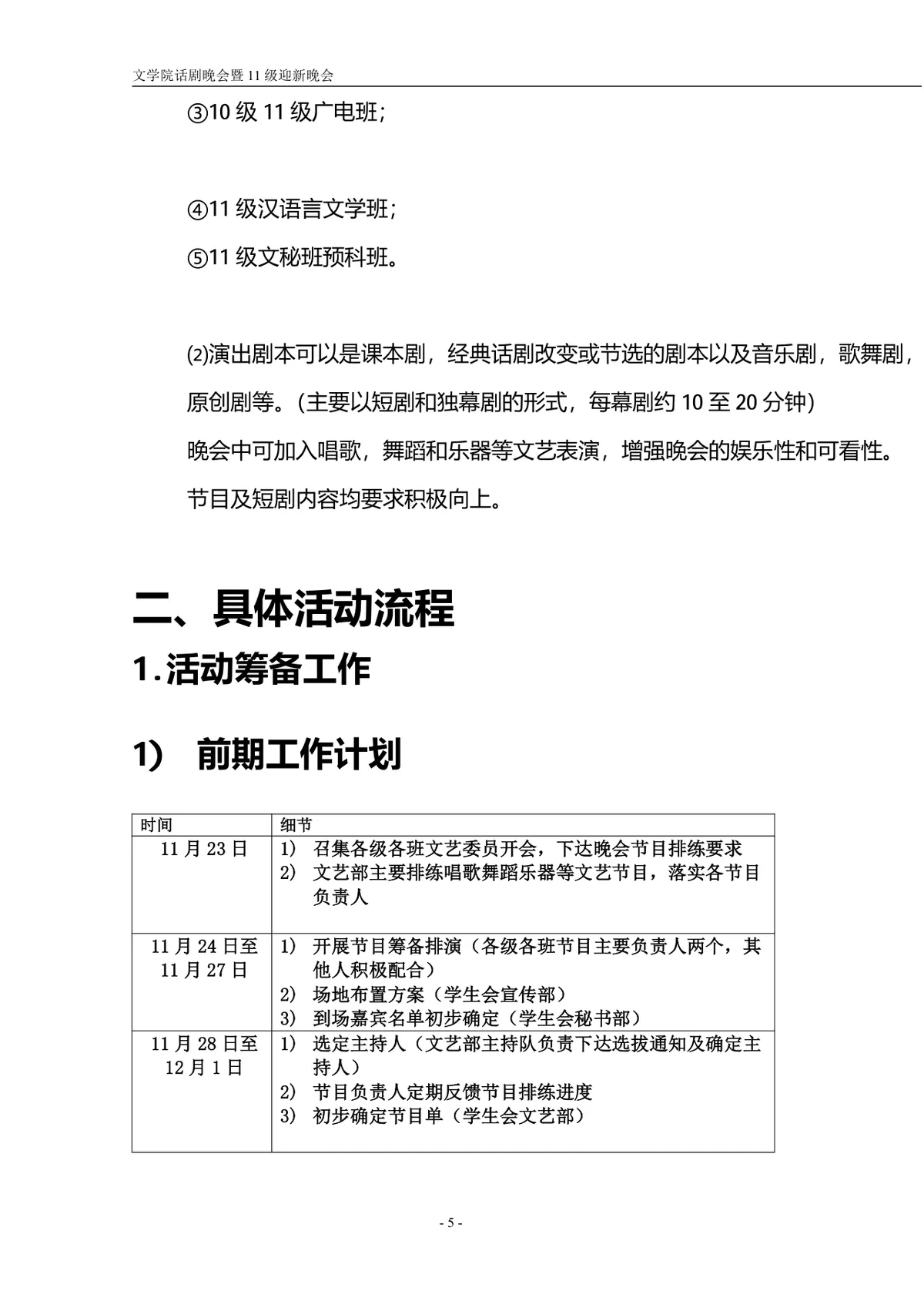 文学院话剧主题迎新晚会策划书Word文档模板 - 第5页