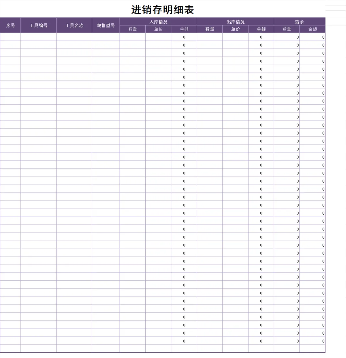 通用进销存明细登记Excel表格 工具出入库库存结余统计管理表 - 第1页