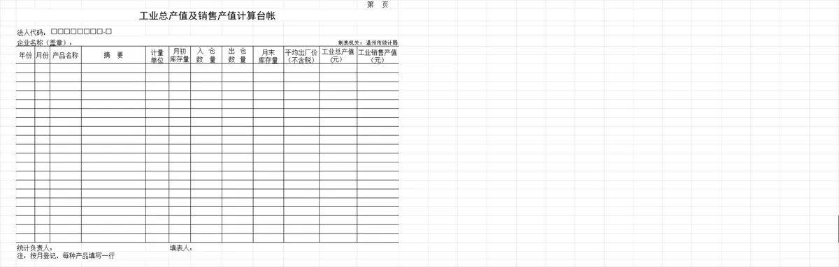 工业总产值销售产值计算台账及工业产品生产销售库存统计Excel表格 - 第1页