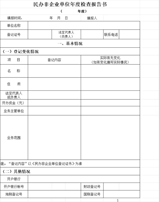民办非企业单位年度检查报告书Excel表格 - 封面预览