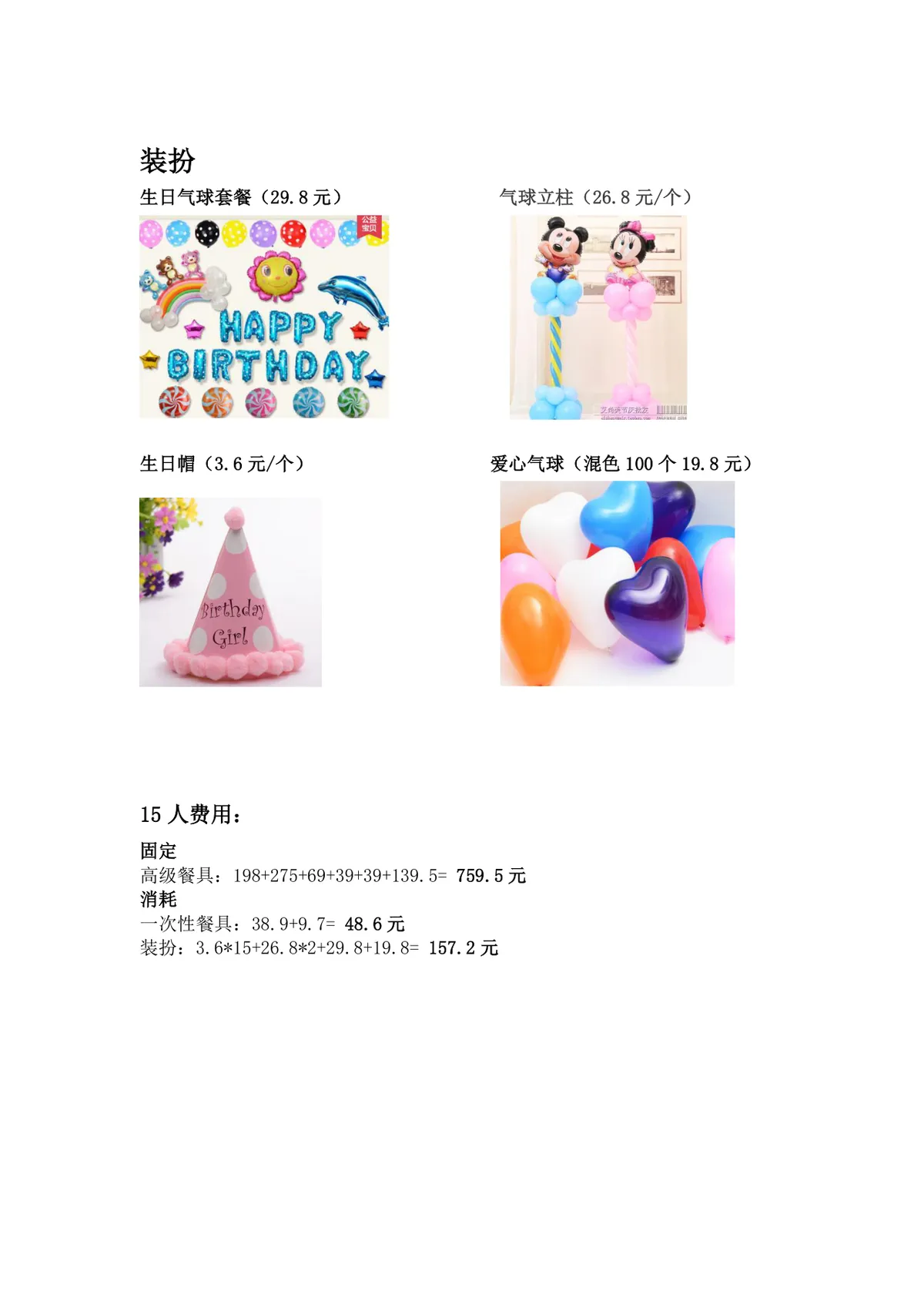 生日派对用品采购预算明细清单Word文档 - 第2页