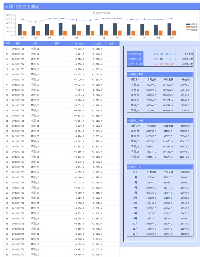 项目收支明细表财务数据分析Excel表格 - 封面预览