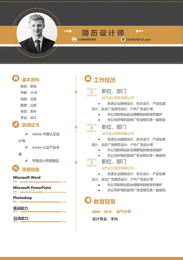 简约大气简历设计师求职个人简历Word文档模板 - 封面预览
