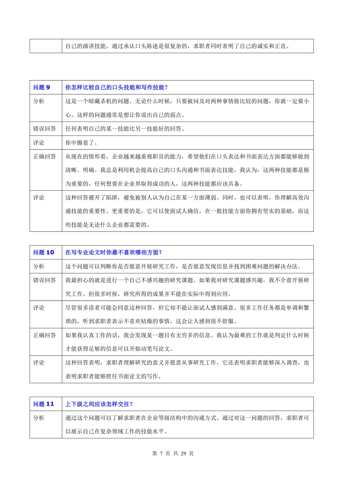 50道常用面试题目及专业回答点评Word文档 - 第7页