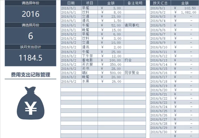 费用支出记账管理Excel表格 个人日常收支月度财务统计台账 - 封面预览