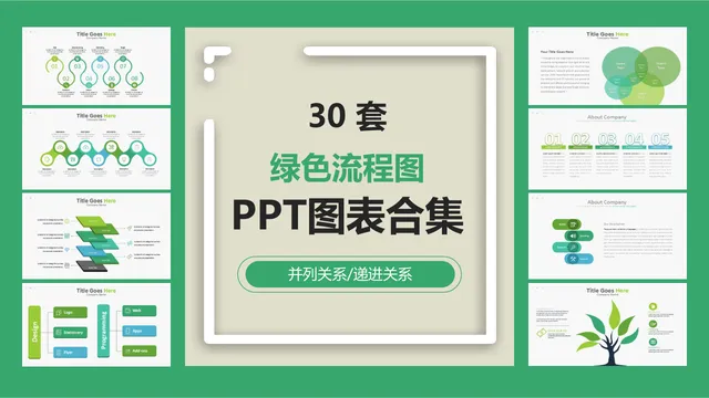 30套绿色流程图并列递进关系PPT图表合集 - 封面预览