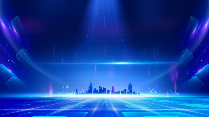 蓝色科技风城市光影商务演示通用PPT背景图片 - 封面预览