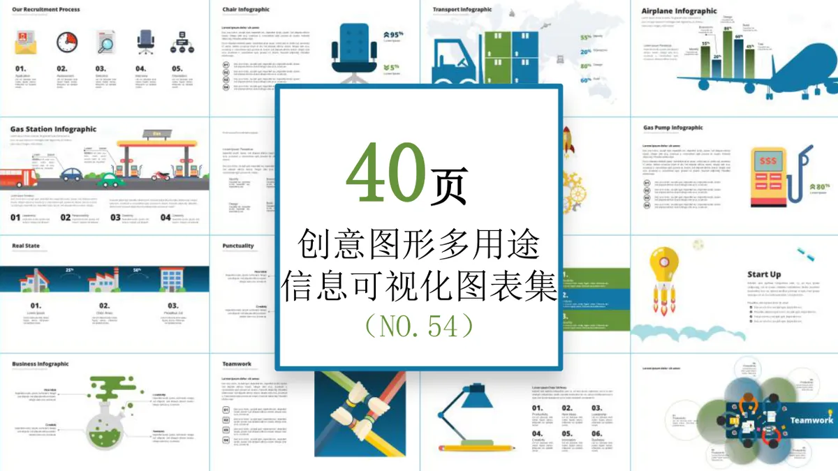 40页创意图标多用途信息可视化图表集PPT思维导图模板 - 第1页