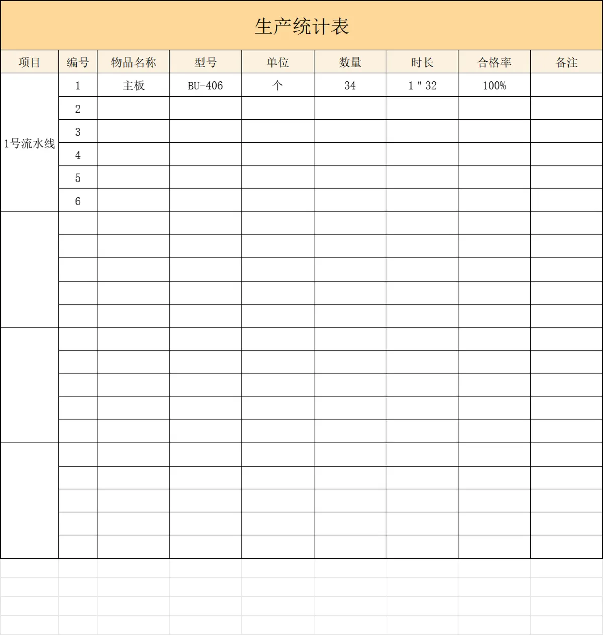 工厂车间流水线生产统计Excel表格 生产进度排程数据记录模板 - 第1页