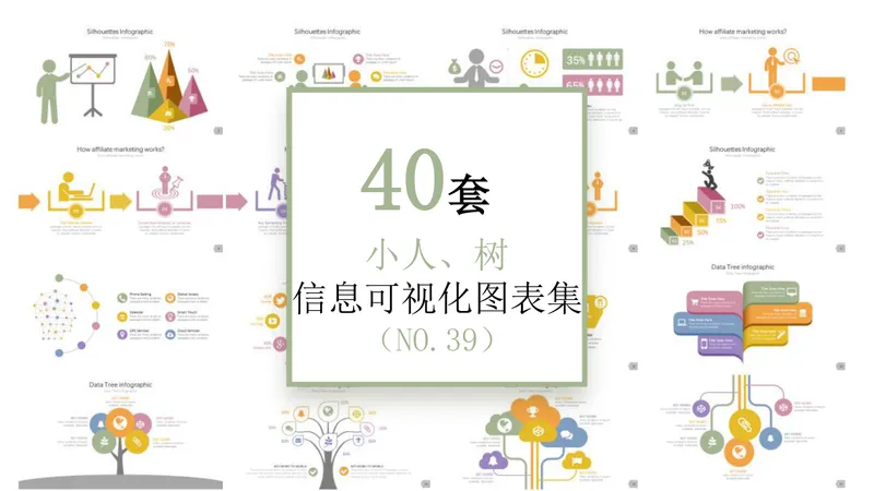 40套小人树元素信息可视化图表集PPT模板 - 封面预览