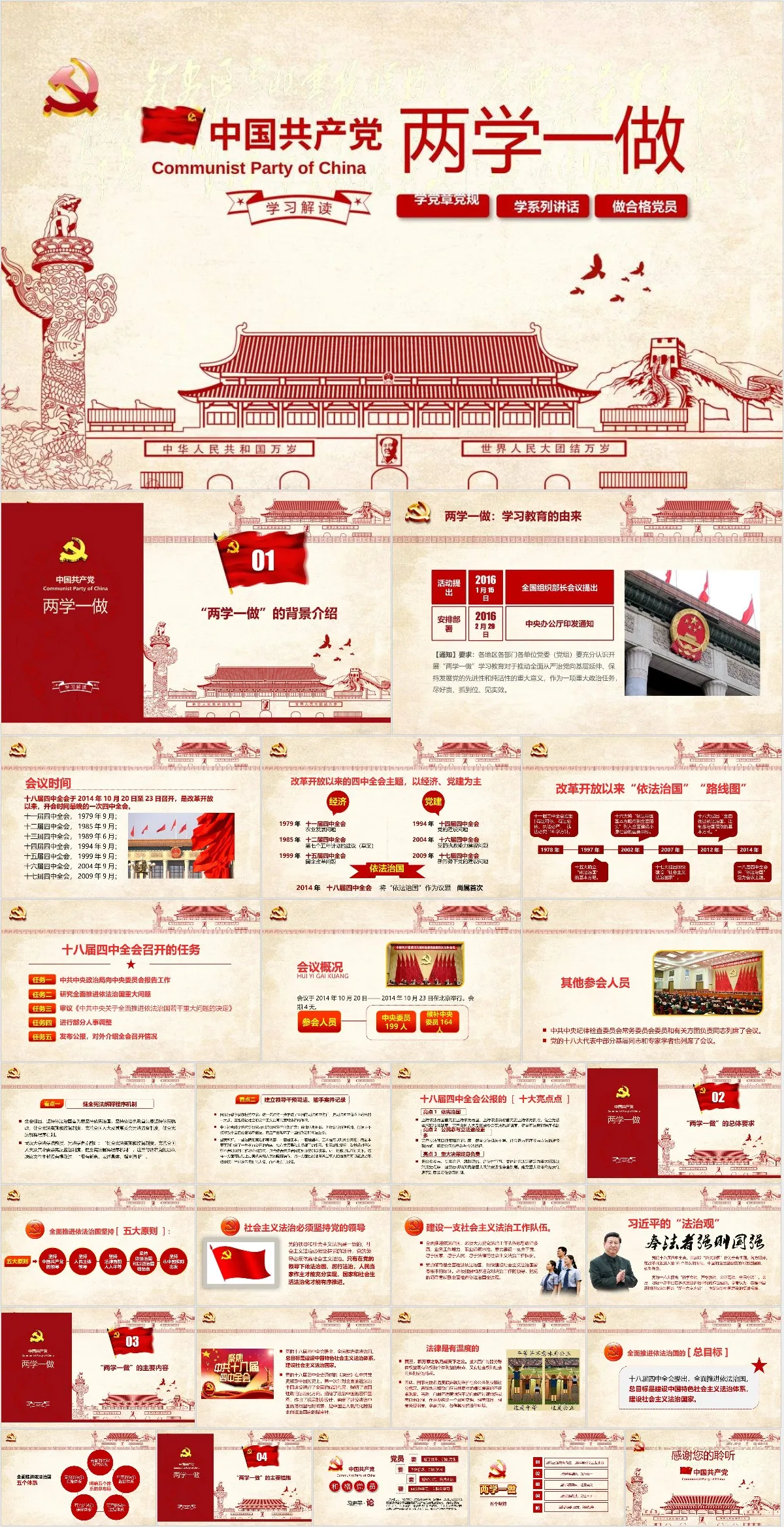 中国共产党两学一做学习解读专题党课党建党政PPT模板 - 模板内页详情长图