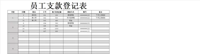 员工支款登记统计Excel表格 - 封面预览