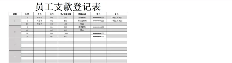 员工支款登记统计Excel表格 - 封面预览