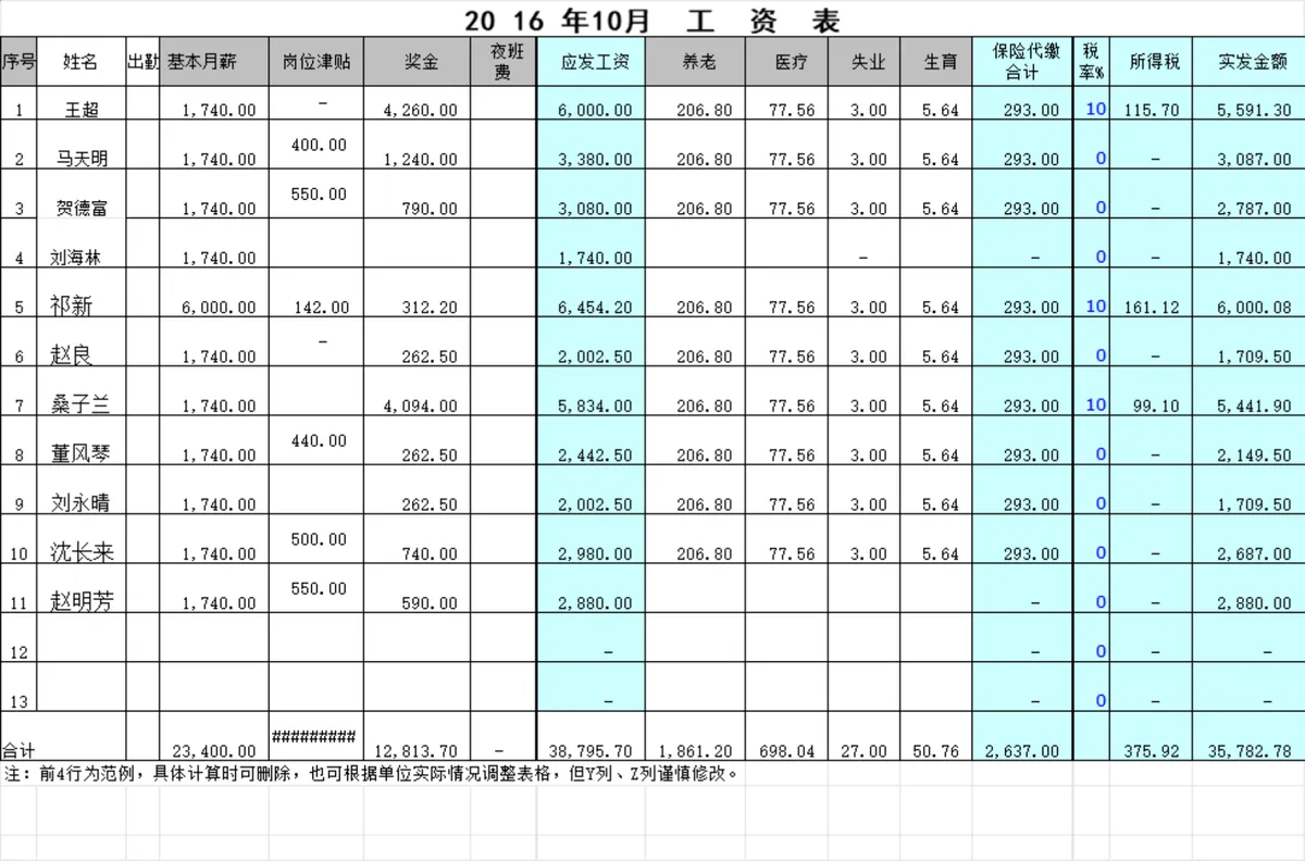 企业员工月度工资核算明细Excel表格 - 第10页
