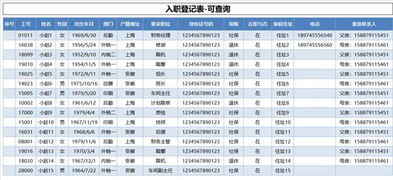 可查询员工入职登记表含个人信息查询卡片Excel表格 - 封面预览