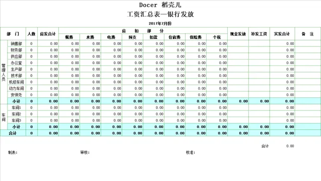 企业部门员工工资汇总及明细核算Excel表格 - 封面预览