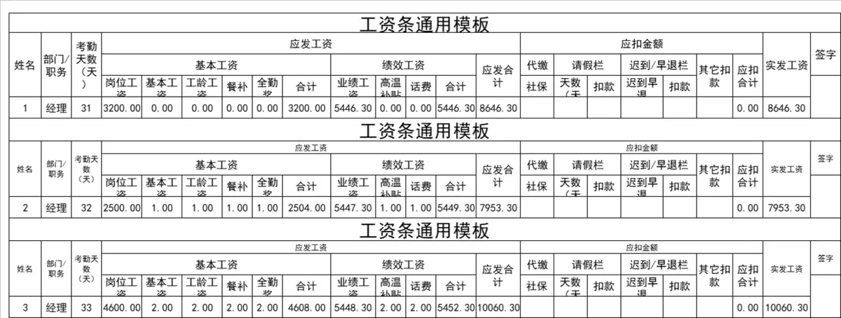 人事行政通用工资条核算统计Excel表格模板 - 第1页