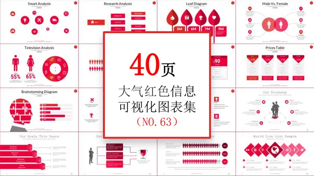 大气红色信息可视化图表集PPT思维导图模板 - 封面预览