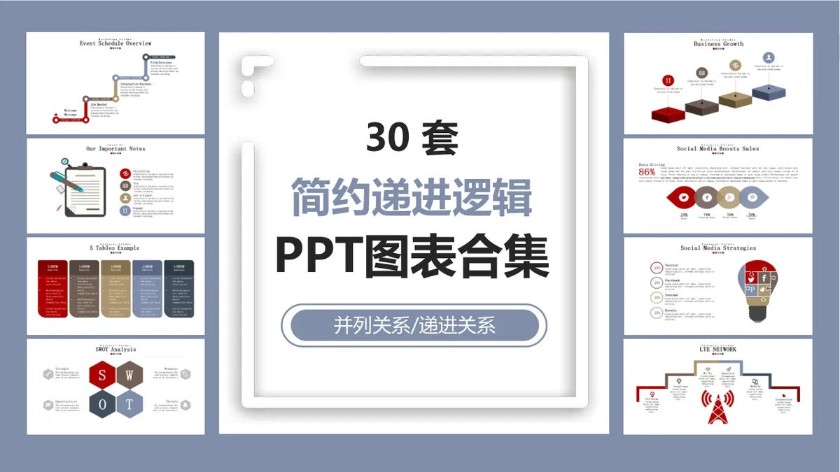 30套简约递进逻辑并列关系PPT图表合集 适用于商务演示汇报场景 - 第1页
