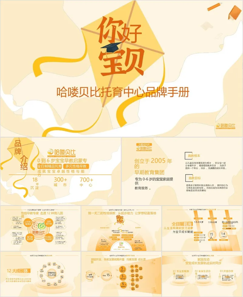 哈喽贝比托育中心品牌手册介绍PPT模板 - 封面预览