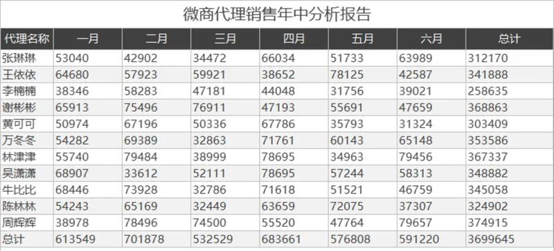 微商代理销售年中数据分析统计Excel表格 - 封面预览