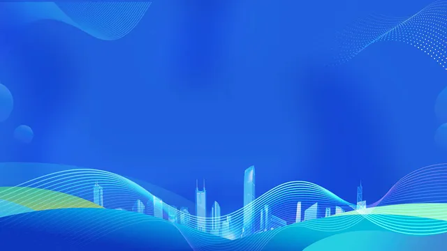 蓝色科技风城市建筑线条商务演示通用PPT背景图片 - 封面预览
