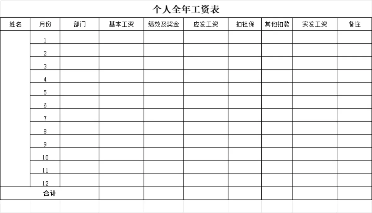 个人全年工资统计核算Excel表格 - 第1页
