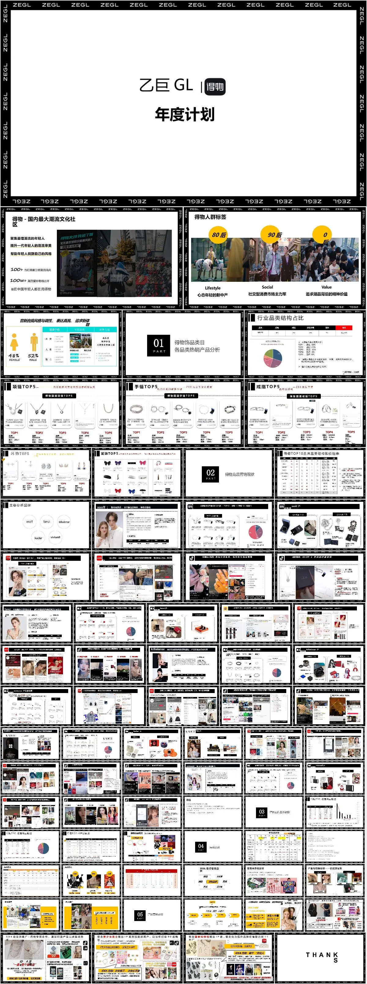 乙巨GL得物品牌年度工作计划演示PPT模板 - 模板内页详情长图