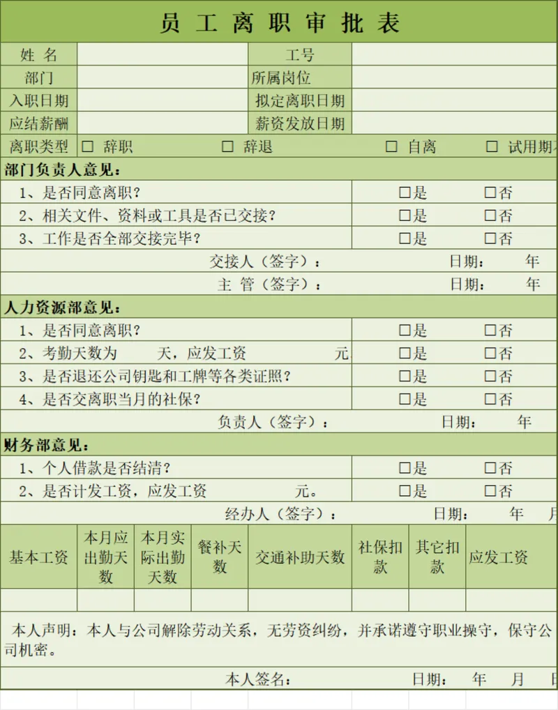 人事行政员工离职审批登记全流程信息统计Excel表格 - 封面预览