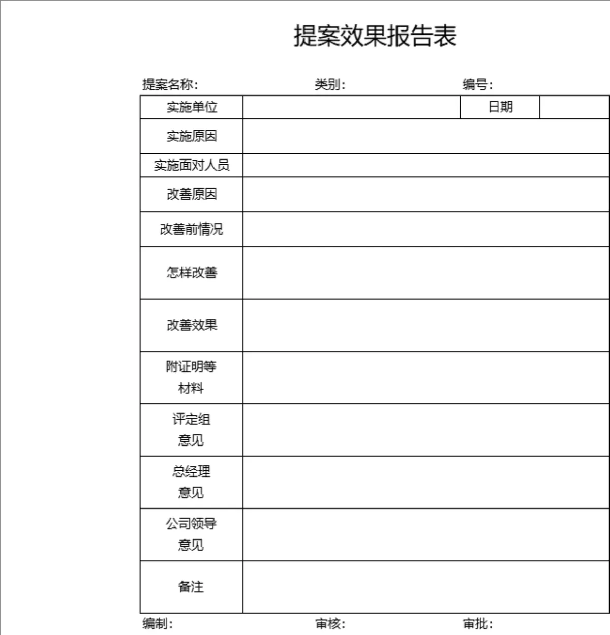 企业提案效果报告登记Excel表格 - 第1页