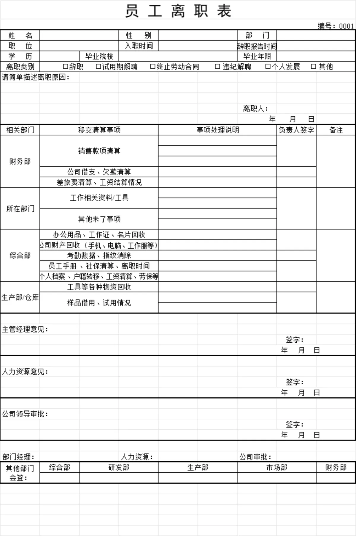 公司员工离职登记审批全流程Excel表格 - 第1页