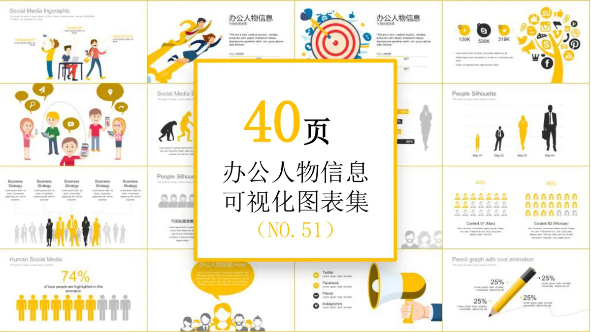 办公人物信息可视化图表集PPT思维导图模板 - 第1页