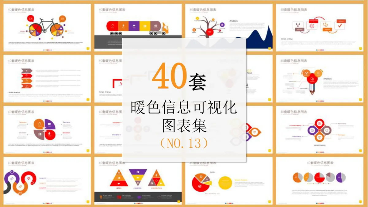 40套暖色信息可视化图表集PPT模板 适用于数据展示汇报演示 - 第1页
