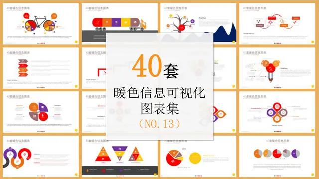 40套暖色信息可视化图表集PPT模板 适用于数据展示汇报演示 - 封面预览