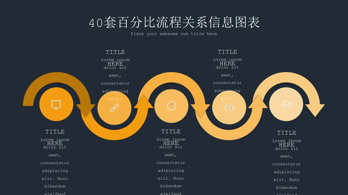 40套金色百分比流程关系信息可视化图表PPT模板 - 第26页