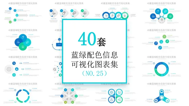 40套蓝绿配色信息可视化图表PPT模板 商务数据演示汇报通用素材 - 封面预览
