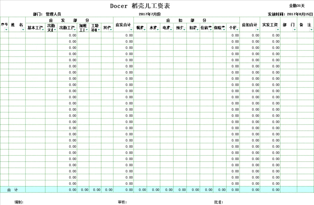 企业部门员工工资汇总及明细核算Excel表格 - 第2页