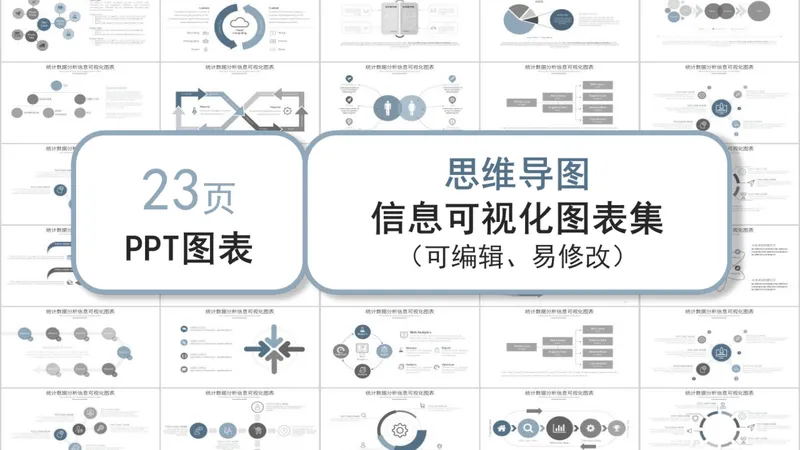 统计数据分析思维导图信息可视化PPT图表集模板 - 封面预览