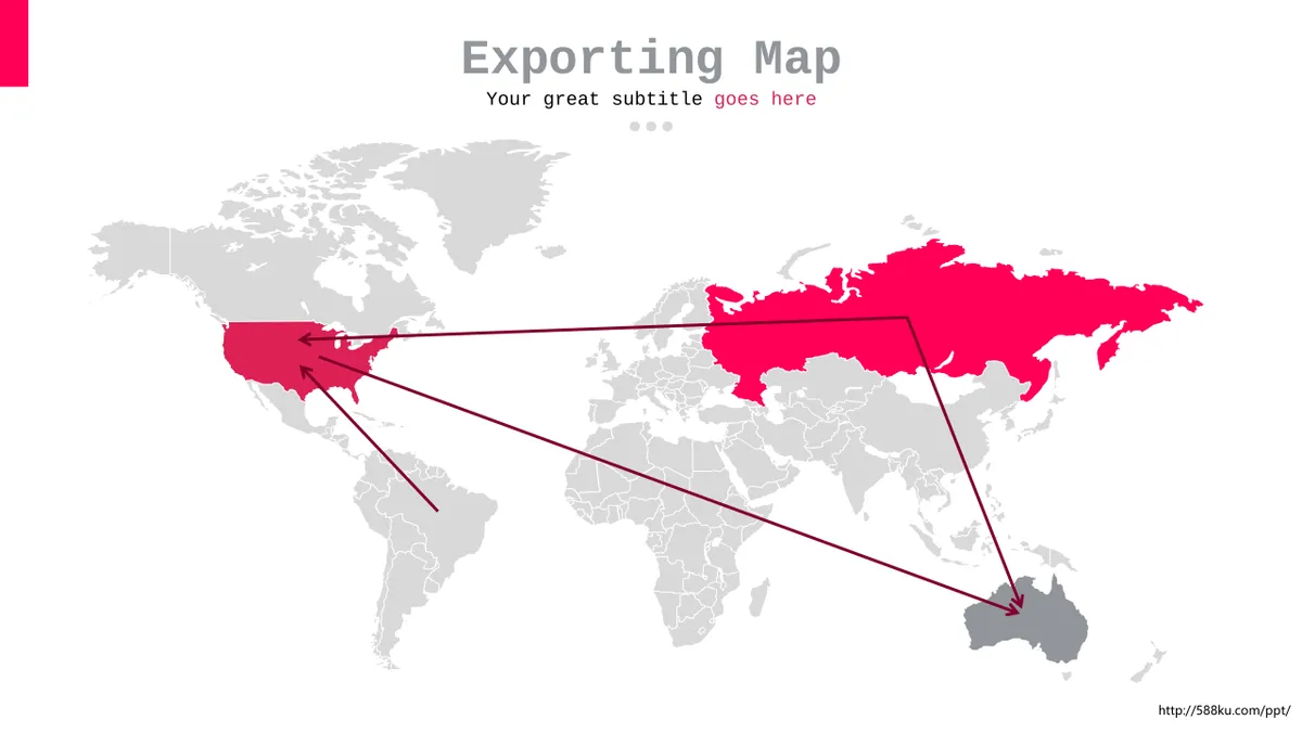 30套红色世界地图各国地图PPT图表合集 - 第15页
