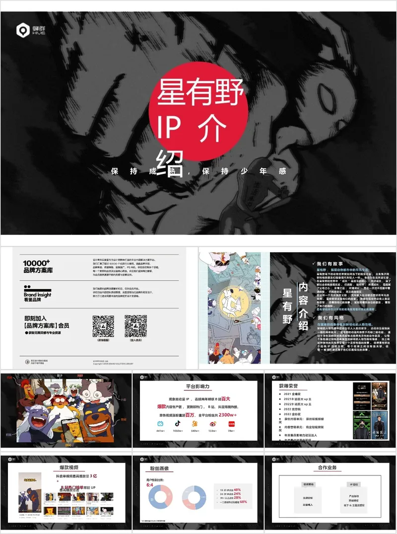 星有野IP介绍品牌IP形象推广宣讲PPT模板 - 封面预览