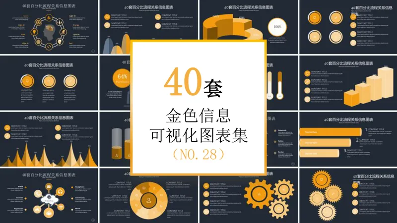 40套金色百分比流程关系信息可视化图表PPT模板 - 封面预览