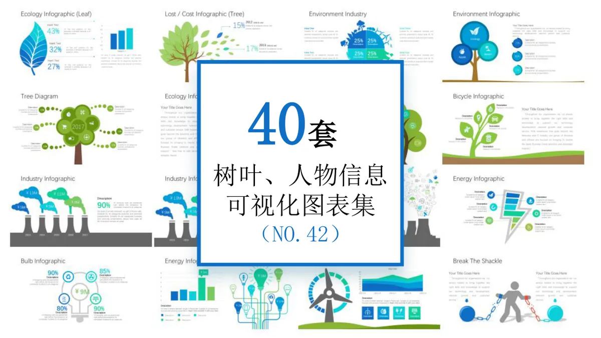 40套树叶人物信息可视化图表集PPT思维导图模板 - 第1页
