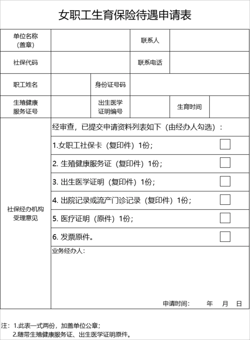 人事行政女职工生育保险待遇申请登记Excel表格 - 封面预览