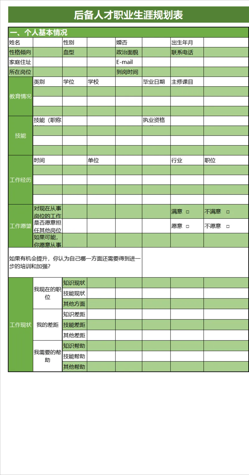 企业人事行政后备人才职业生涯规划信息登记Excel表格 - 封面预览