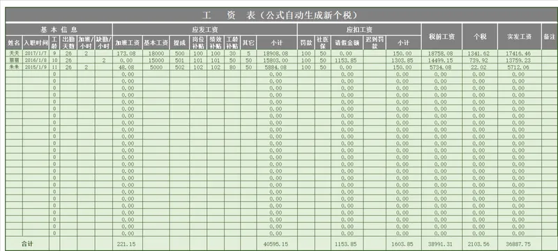 人事行政员工工资核算表 带新个税自动计算公式Excel表格 - 封面预览