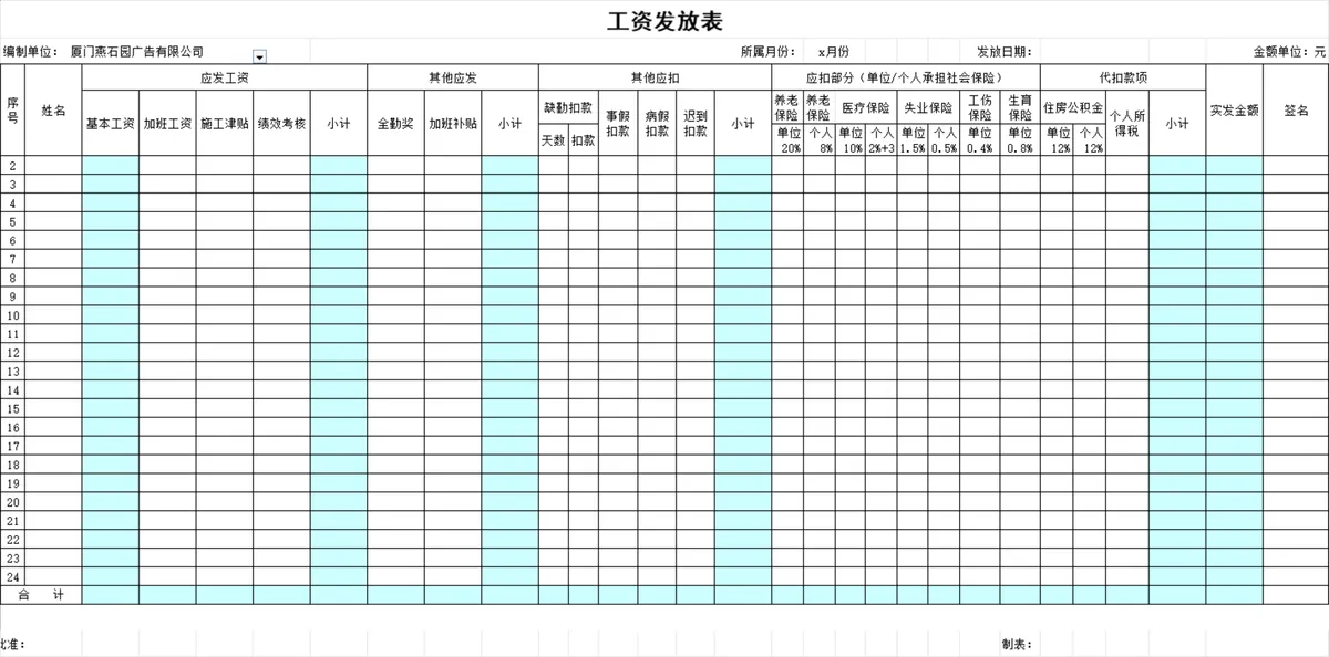 人事行政员工月度工资发放明细统计Excel表格 - 第1页