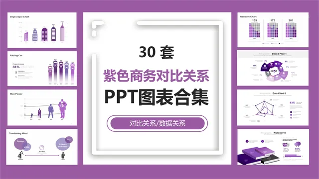 30套紫色商务对比关系数据可视化PPT图表合集 - 封面预览